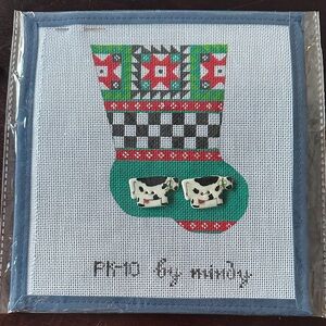Colorful Needlepoint Christmas Stocking Kit By Mindy with Cow Decorative Buttons